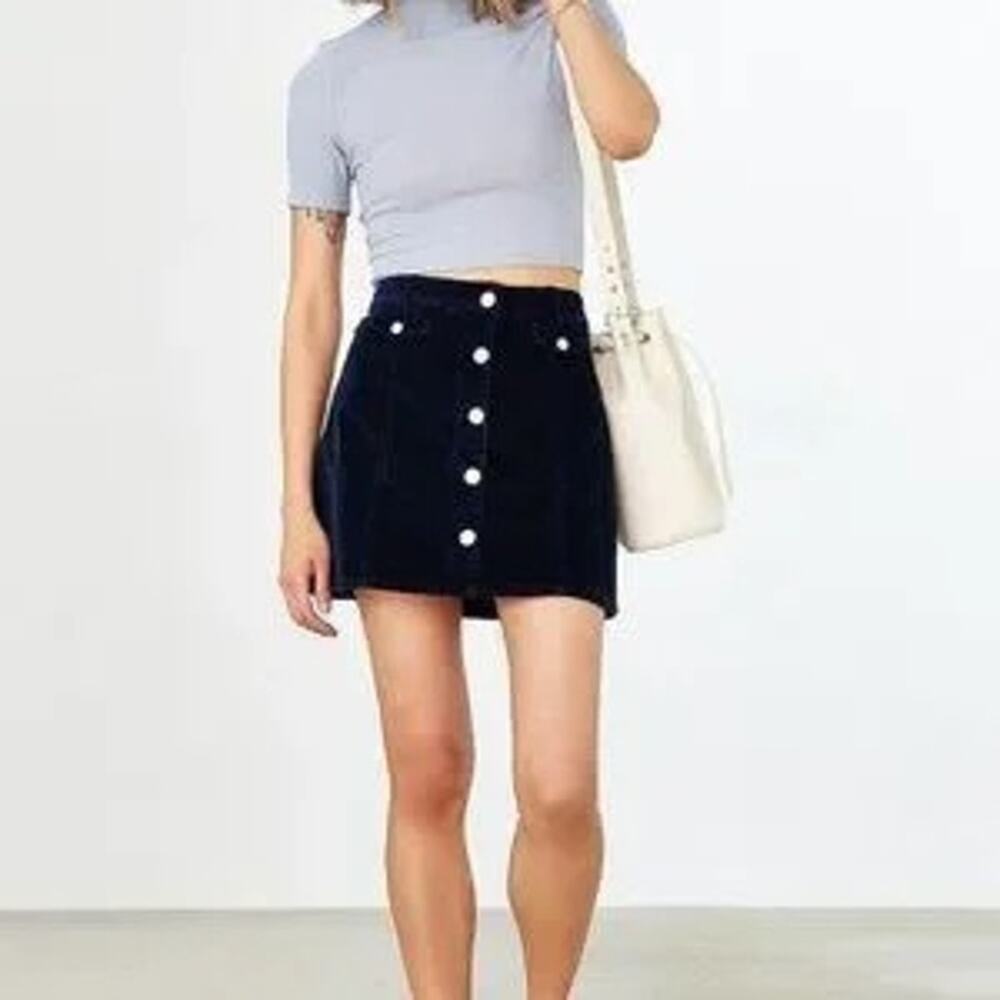 Urban Outfitters BDJ Black Gray Corduroy Botton Front A-Line Skirt Sz 4
